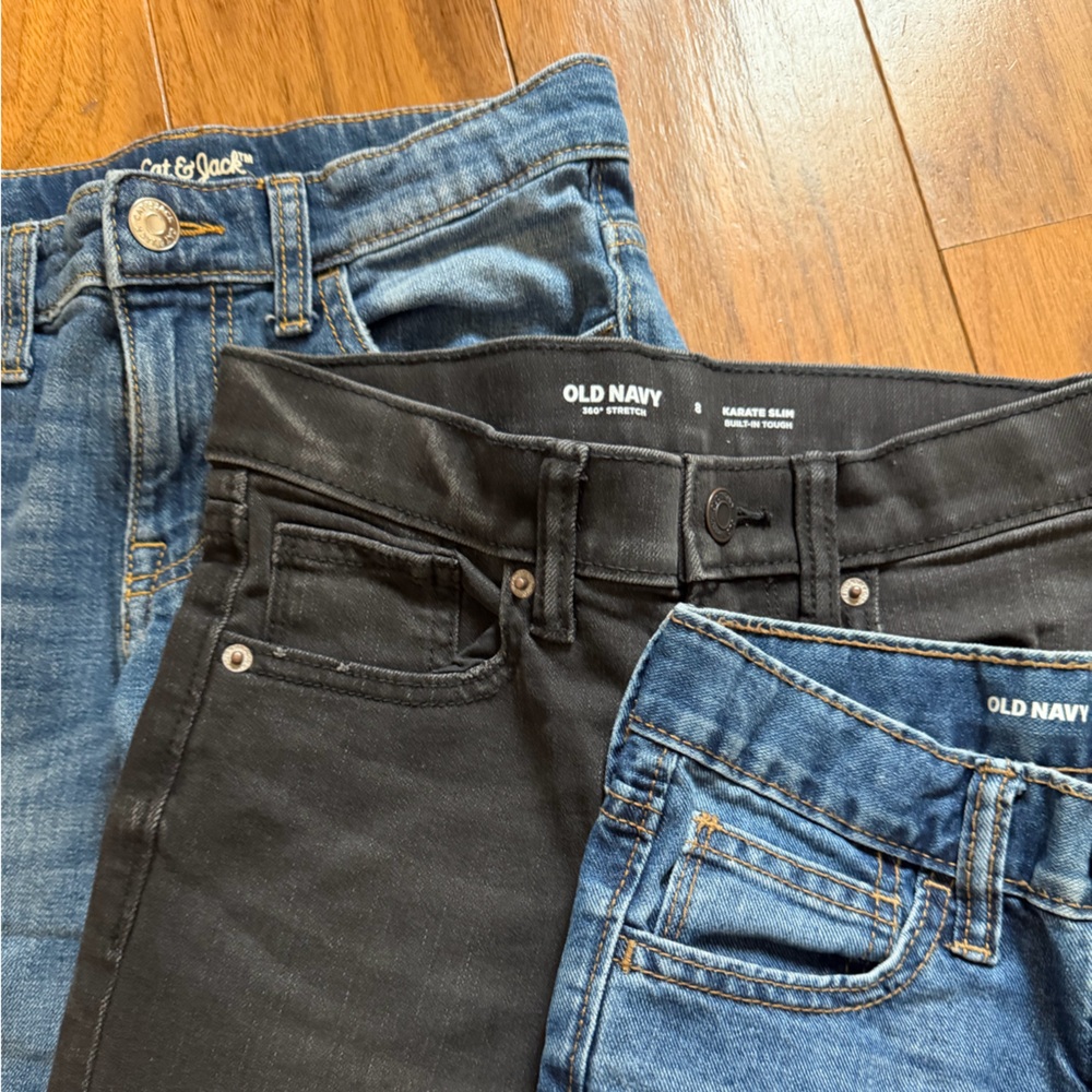 Lot 5 pairs kids boy 8 Denim Blue Washes Black skinny jeans old navy cat & Jack - Picture 3 of 4